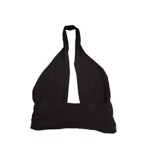 Callahan Knitwear‎ Mimi Black Ribbed Twist Neck Keyhole Halter Top XS